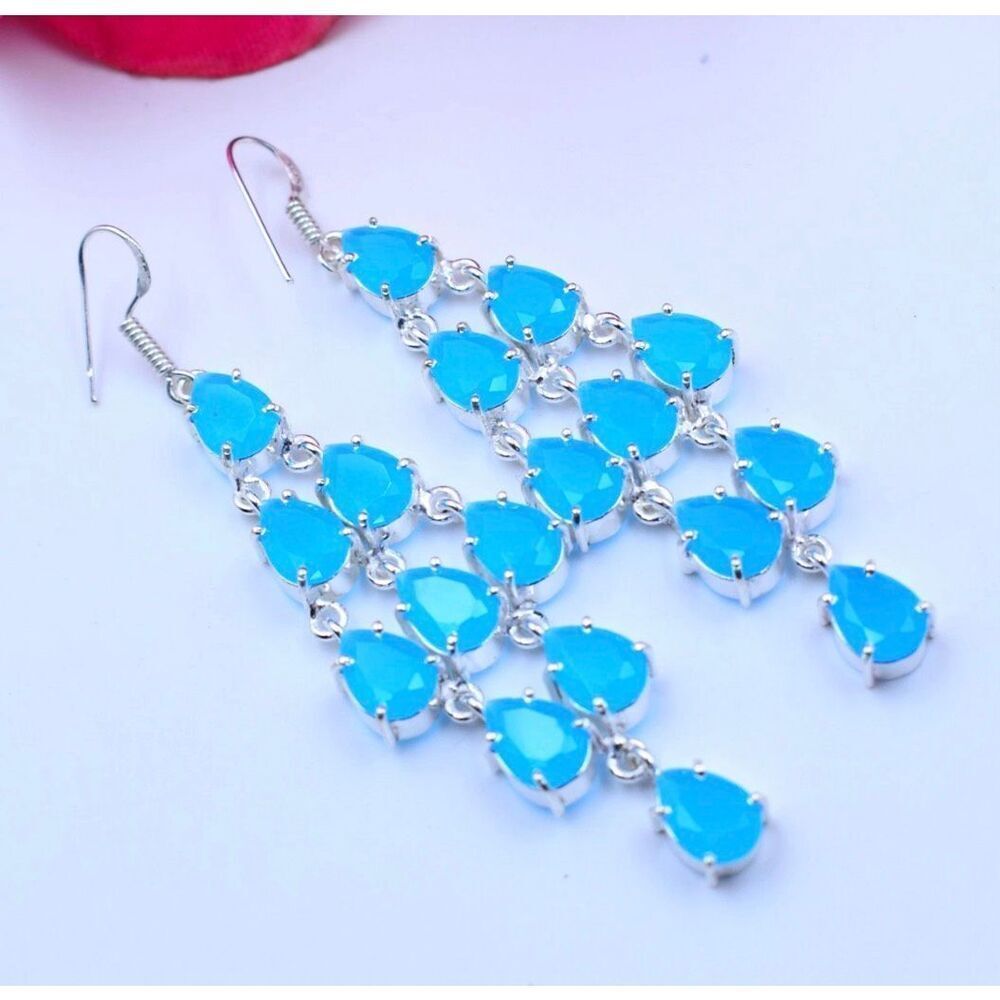 Blue Chalcedony Sterling Chandelier Earrings